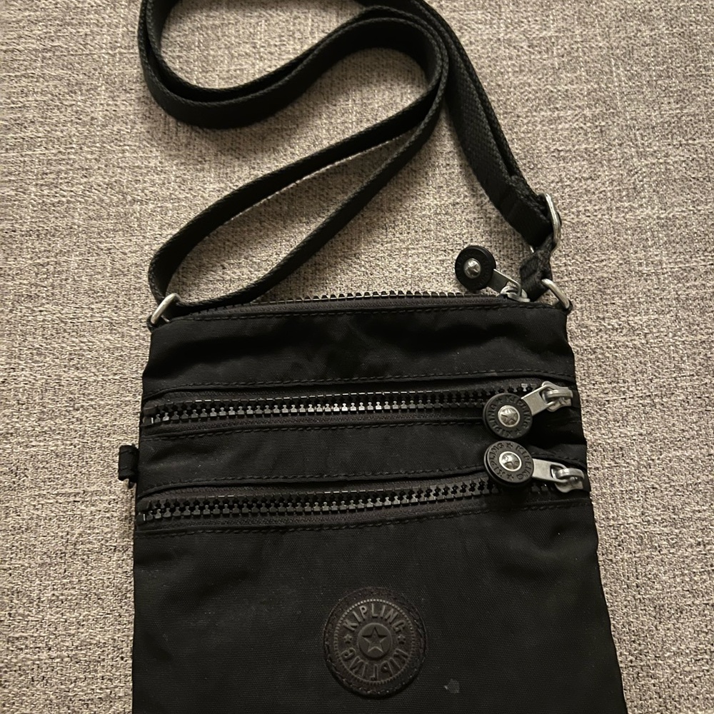 Kipling Black Triple-Zip Messenger Bag